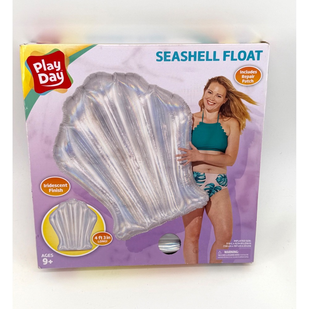 Play Day Iridescent Seashell Inflatable Pool Float 51 Inch Silver Shell Toy NEW